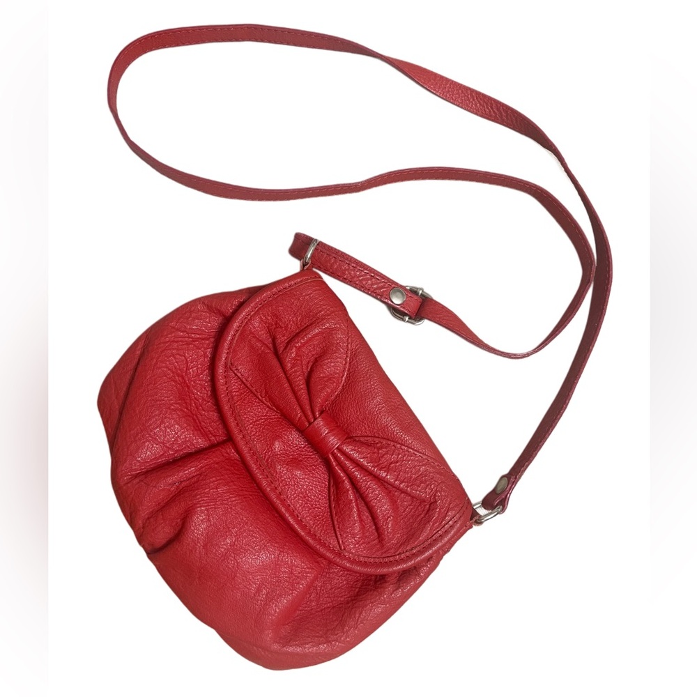 Borse In Pelle Red Italian Leather Crossbody purse w/ leather bow detail